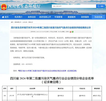 弘润塑料制品分公司通过四川省重污染天气重点行业绩效评级
